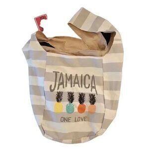 Sunkissed Women's Taupe & White Striped Fabric Bag w Jamaica "one love " Graphic